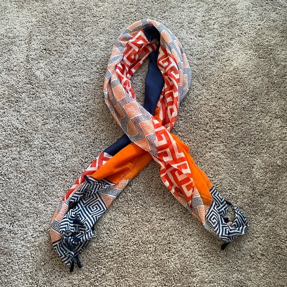 Orange and blue multi pattern scarf - Picture 4 of 4